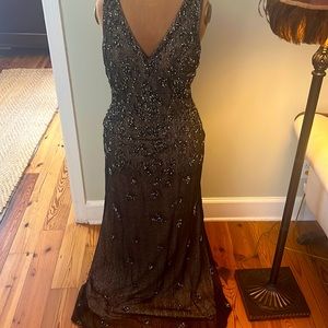 Aidan Maddox Black Lace Beaded Evening Gown